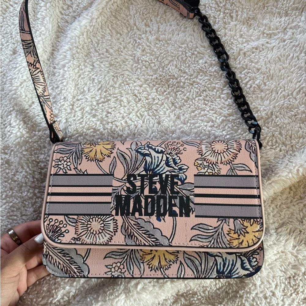 Steve Madden Pink and Black Floral Crossbody Bag